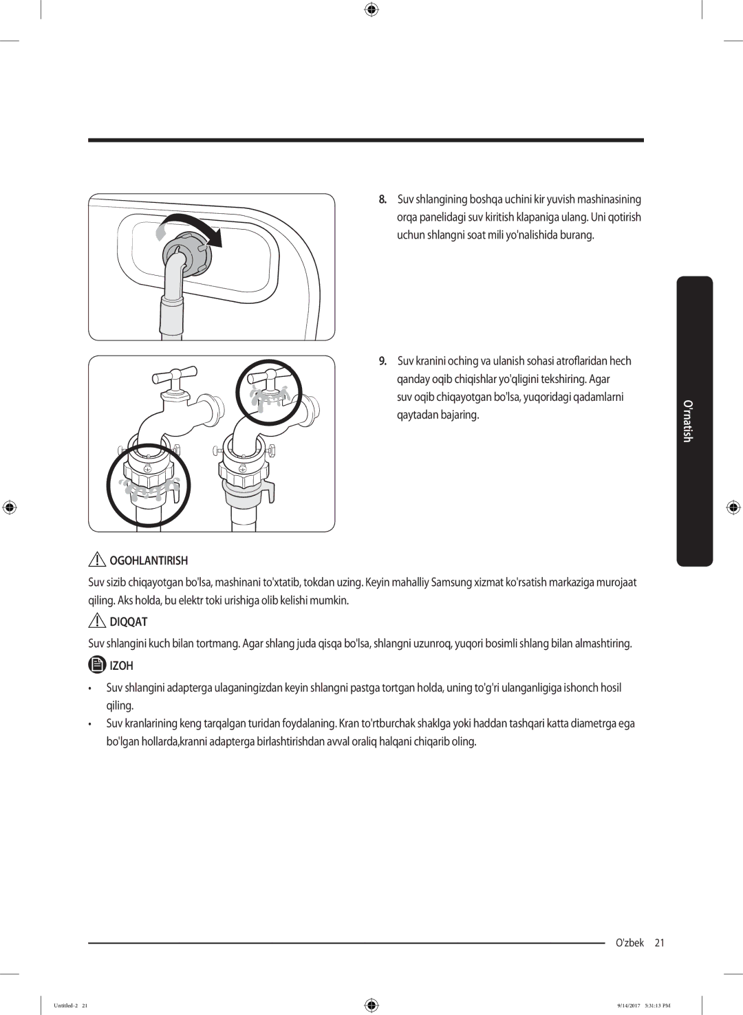 Samsung WW80J5545FW/LP, WW80J5545FX/LP manual Ozbek 21  